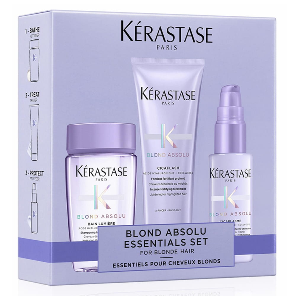 Kérastase Blond Absolu Discovery zestaw minikosmetyków do włosów blond | szampon 80ml, odżywka 75ml, serum termiczne 45ml