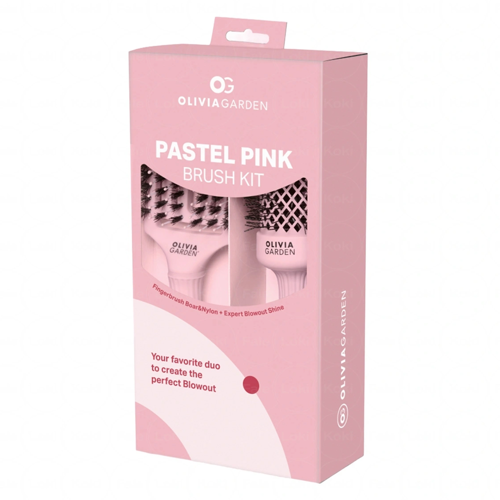 Olivia Garden Pastel Pink Brush Kit zestaw dwóch szczotek do włosów | Fingerbrush Pastel Pink M, Expert Blowout Shine 45mm