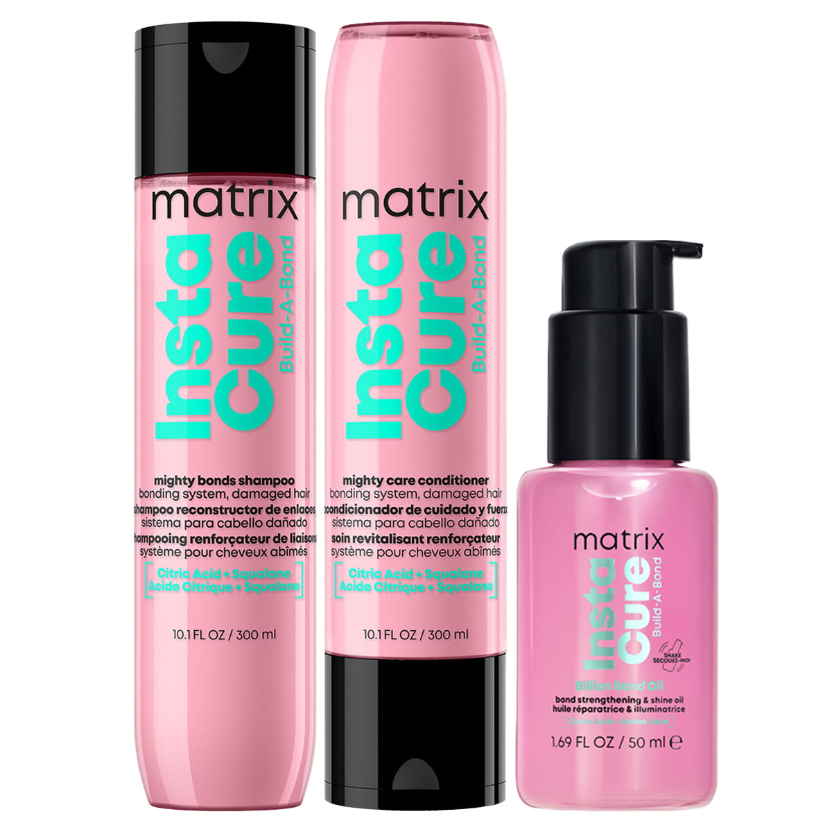 Matrix InstaCure Build-A-Bond regenerujący zestaw do włosów zniszczonych i rozjaśnionych | szampon, odżywka i olejek 50ml