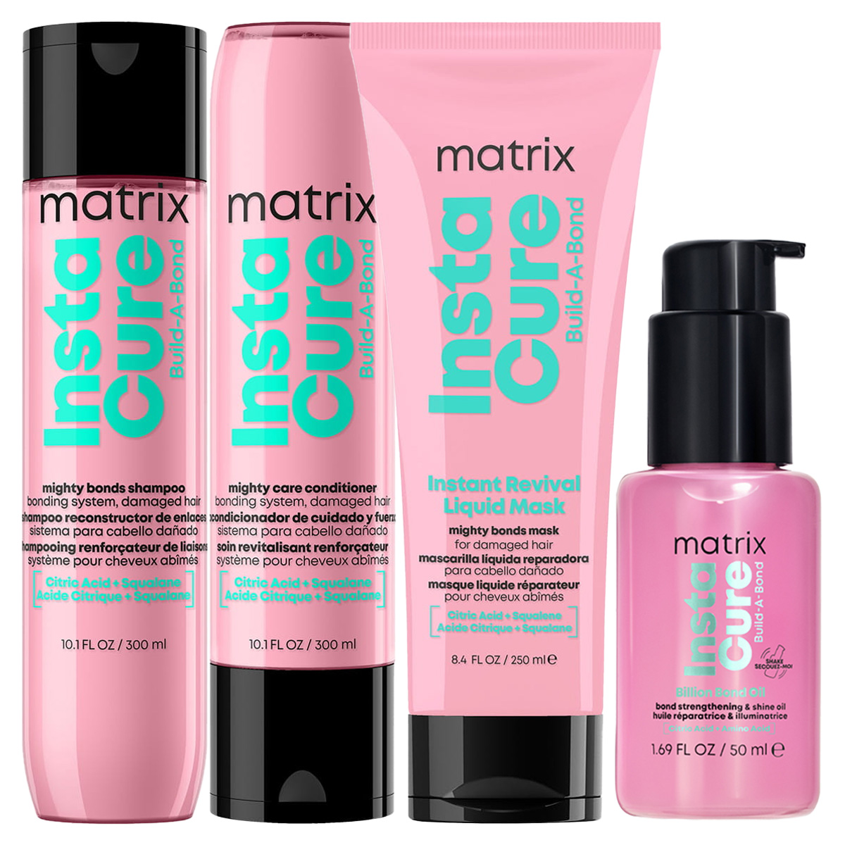 Matrix InstaCure Build-A-Bond regenerujący zestaw do włosów zniszczonych i rozjaśnionych | szampon, odżywka, maska i olejek 50ml