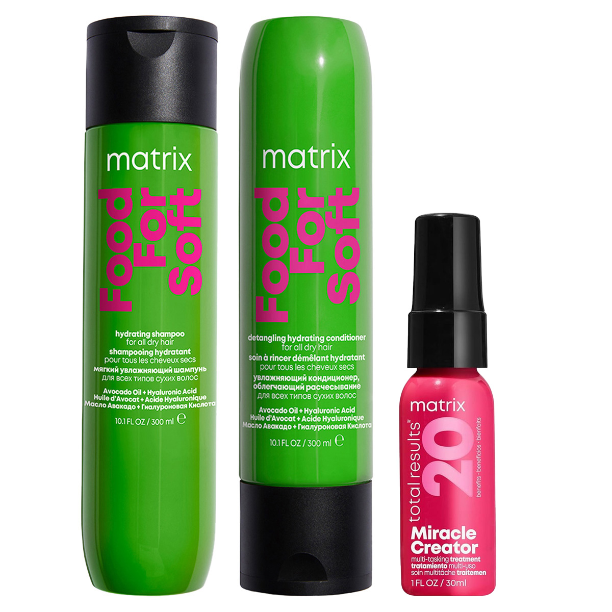 Matrix Food For Soft nawilżający zestaw do włosów suchych | szampon, odżywka, spray 30ml