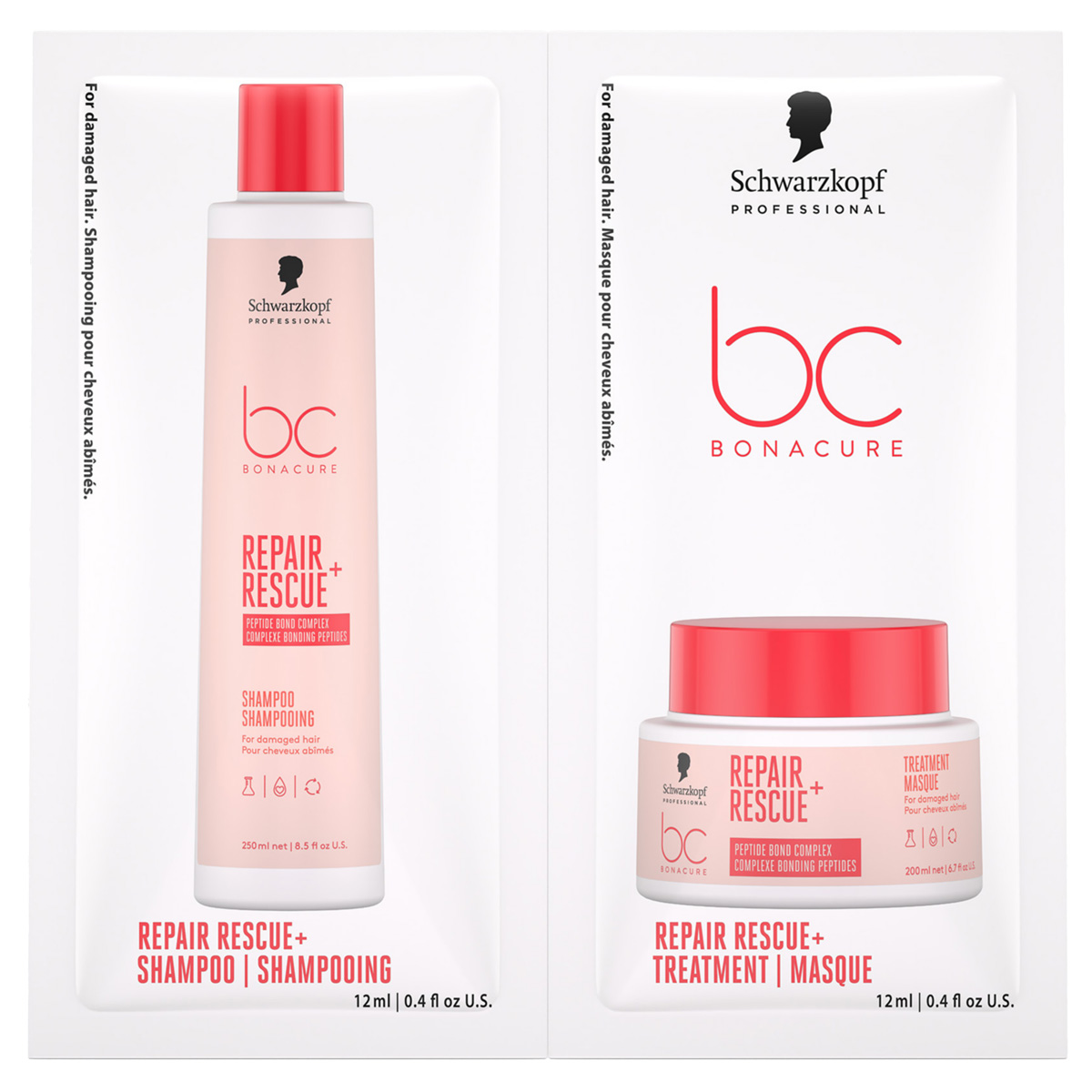 Schwarzkopf Professional BonaCure Repair Rescue zestaw regenerujący włosy zniszczone | szampon 12ml + maska 12ml
